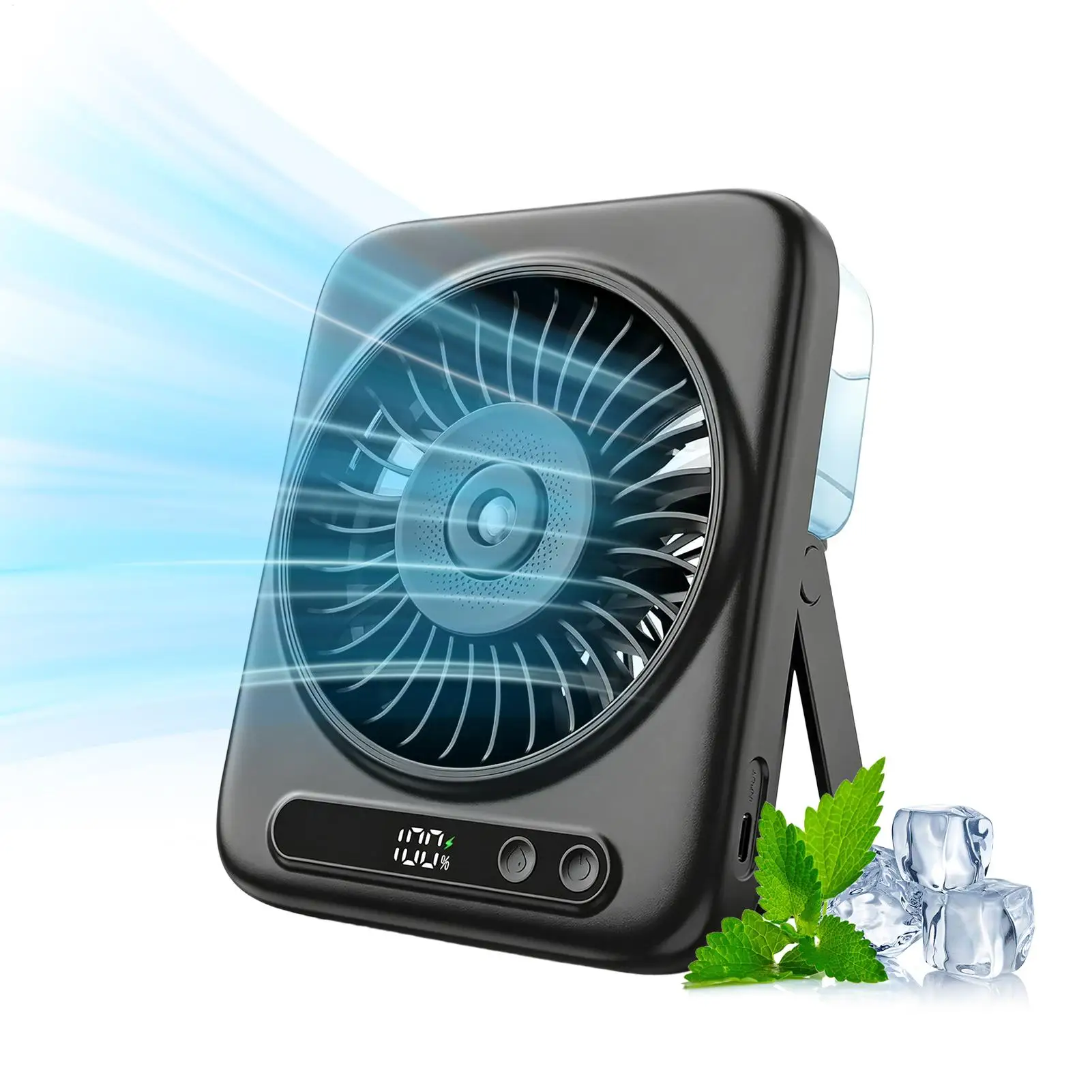 Misting Fan 5 Speeds USB Rechargeable Desk Wind Blower 120 Degree Adjustable Angle LED Display Water Spray Fan For Bedside Dorm
