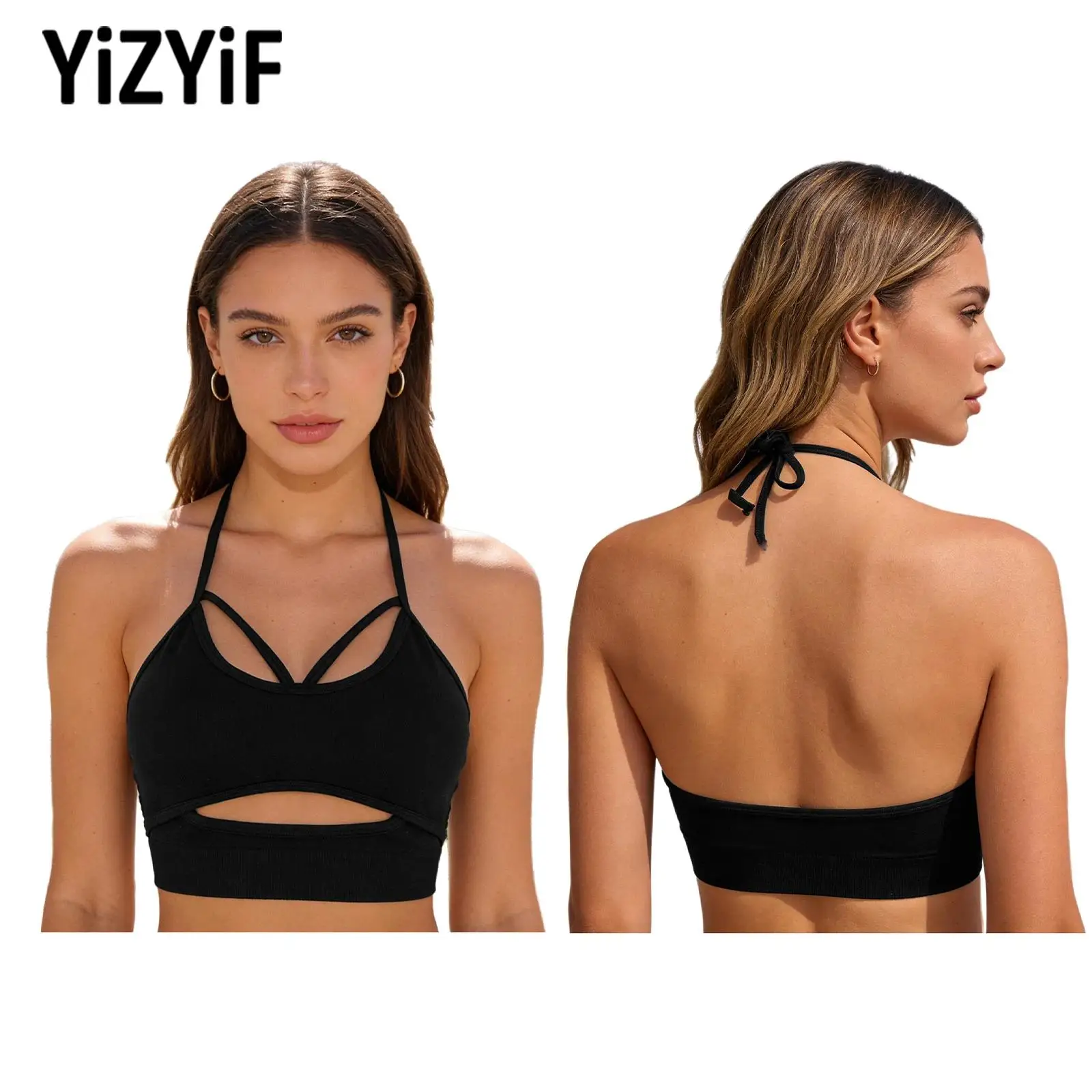 

Топы для йоги, женские топы для спортзала на шнуровке с лямкой на шее, укороченный топ без рукавов спереди со съемными накладками на грудь для занятий спортом, пилатесом