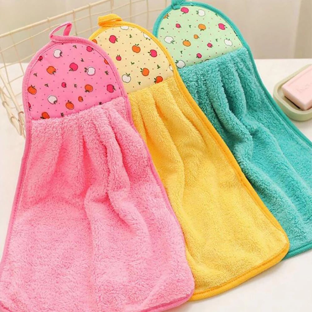 Coral Velvet Bathroom Supplies Soft Hanging Hand Towel Thickened Absorbent Cloth Dishcloths Hanging Cloth Kitchen Cleaning Towel