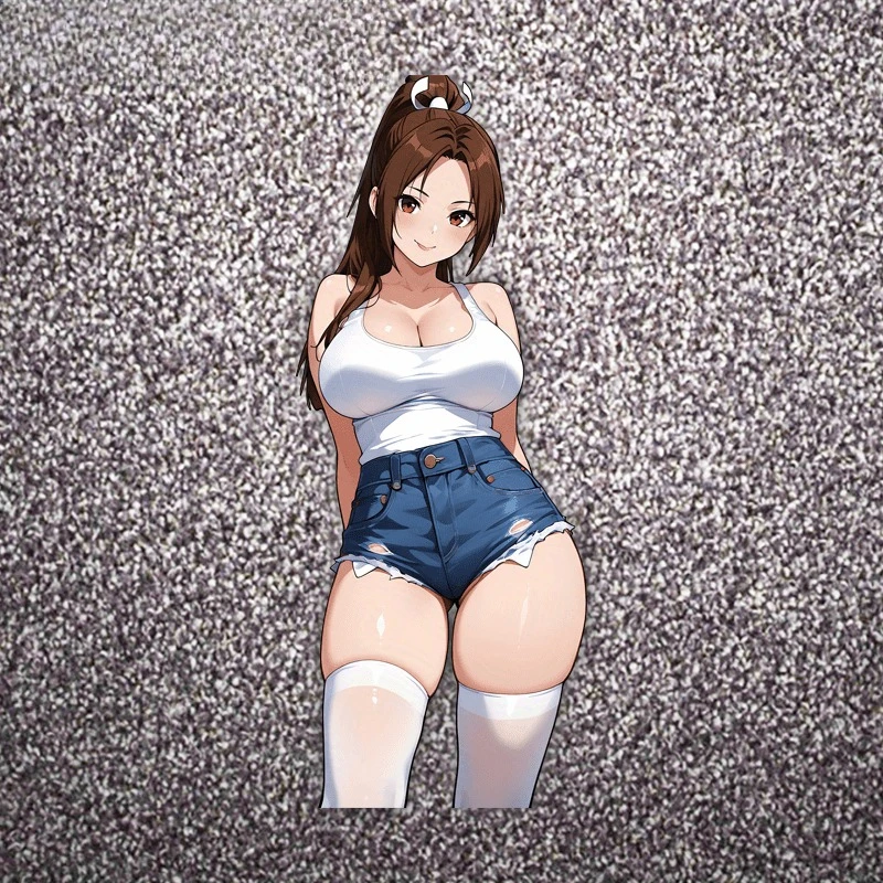 

5.1-Inch Beautiful Black-Haired Anime Character Car Sticker - Cartoon Design, Waterproof & Sunscreen Vinyl, Suitable for Guitars