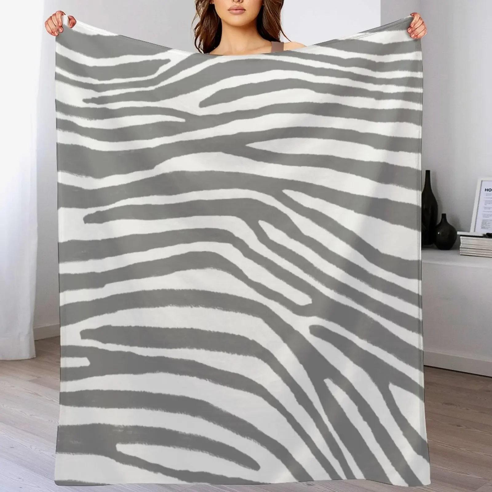 

Gray Zebra Stripes Pattern Throw Blanket Color Fast Cozy Throw Blanket