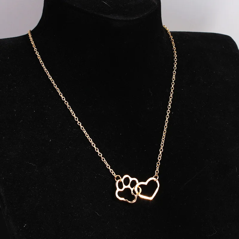 GIRL\'S Ornament CAT\'S Paw Necklace Animal Foot Peach Heart Pendant Hollow Out Necklace Women\'s Jewelry