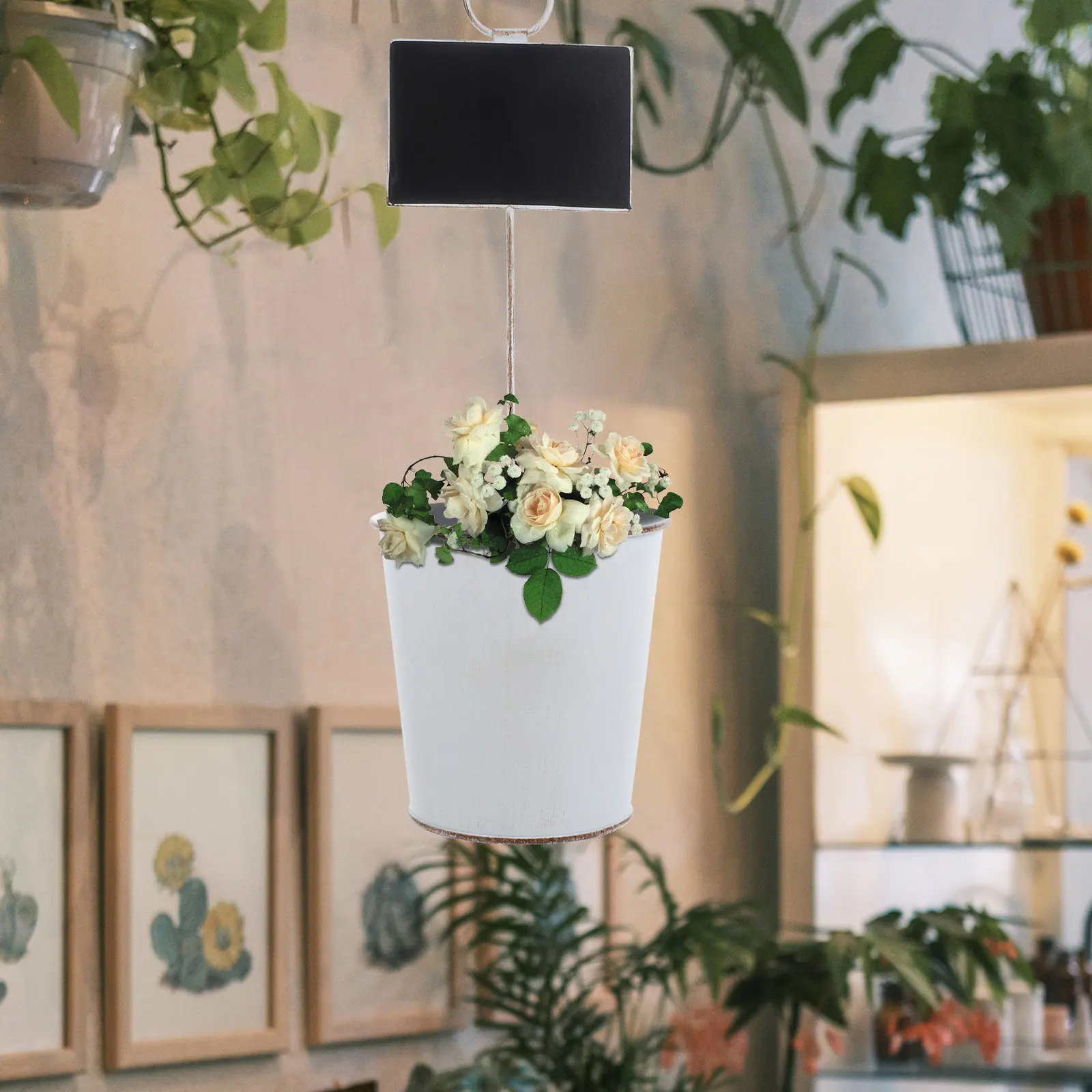 Iron Flower Bucket Blackboard Design for Indoor Outdoor Use Balcony Patio Living Room Office Farmhouse Decor Floral Vase Metal