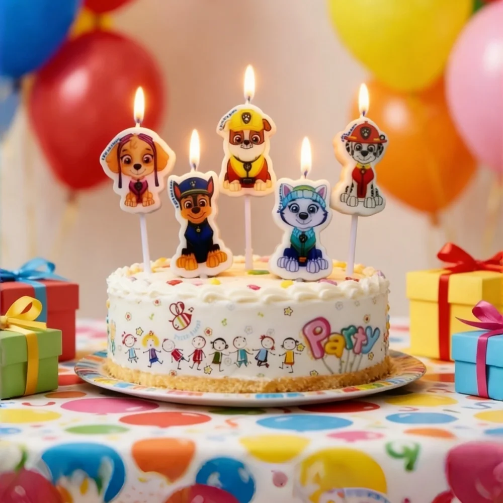5Pcs/Set Dog Cartoon Character Cake Candles Happy Birthday Party Cake Decorative Candles Dessert Table Decor Party Supplies