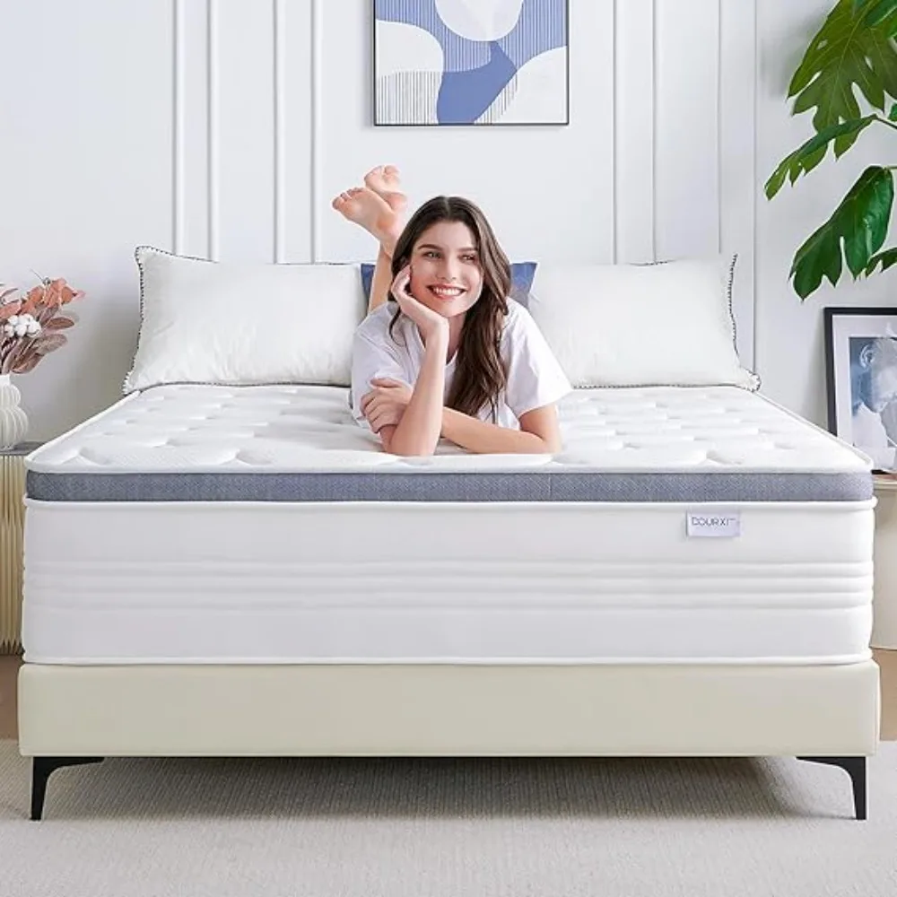 Matelas hybride dans une boîte avec mousse à mémoire de forme, ressorts empochés pour les instituts de soutien et de pression, moyen