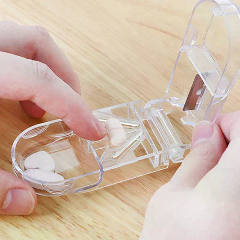 1 Pcs Pill Cutter Splitter Half Storage Compartment Box Medicine Tablet Holder No Skip Clean Cut