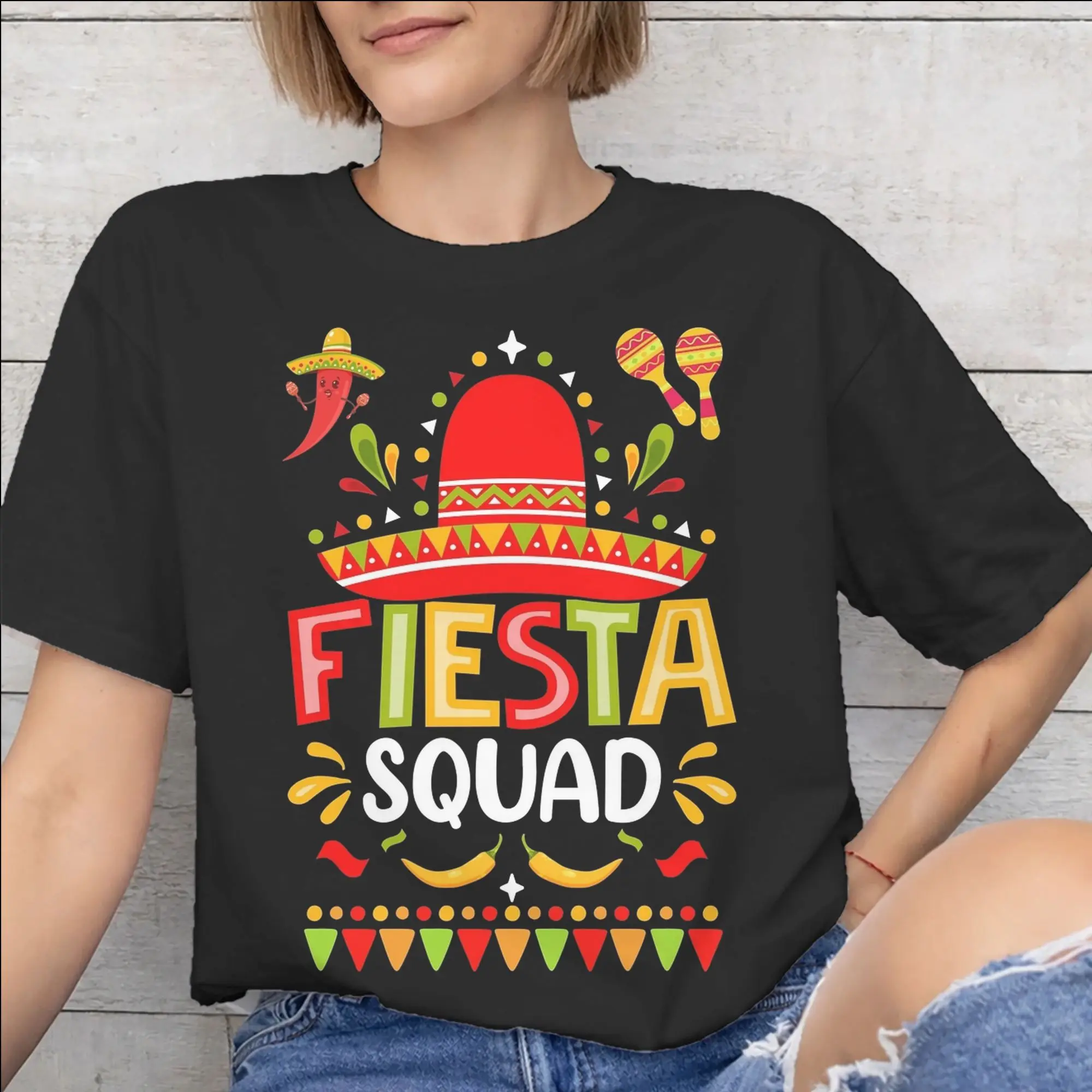 Mens Womens Fiesta Squad Cinco De Mayo Shirt 100% Cotton Graphic Tee Shirts  Clothing Outfits