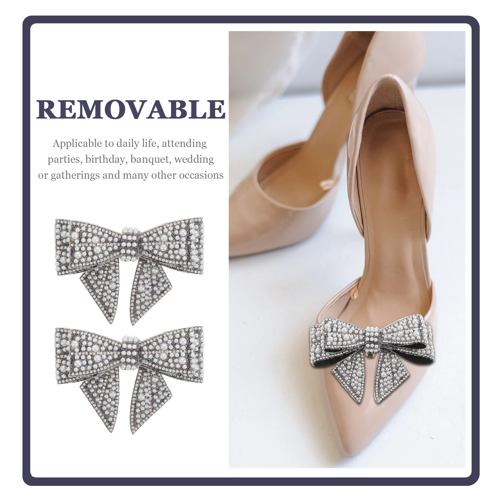 

2Pcs Rhinestone Faux Pearl Shoe Clips Elegant Bow Embellishments Bridal Wedding Formal Events Footwear Decor Bridal Shoe Clips