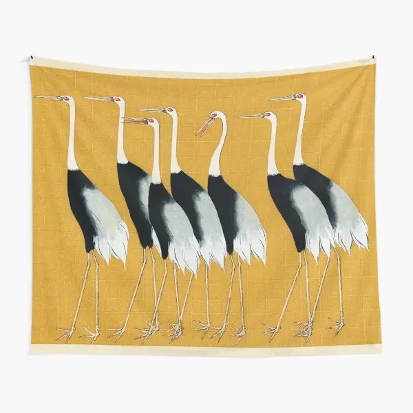 Vintage Japanese Red Crown Cranes By Oga  Tapestry Home Living Colored Decoration Travel Art Bedspread Mat Room Blanket Yoga