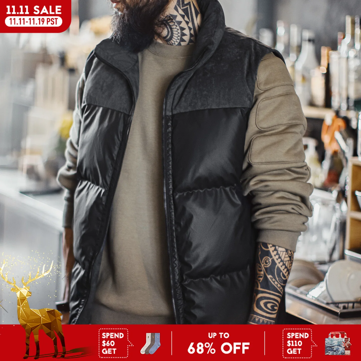 

Мужской стеганый жилет Maden, черная уличная куртка-пуховик без рукавов с воротником-стойкой, утепленный изолированный воротник, теплое пальто на всю зиму