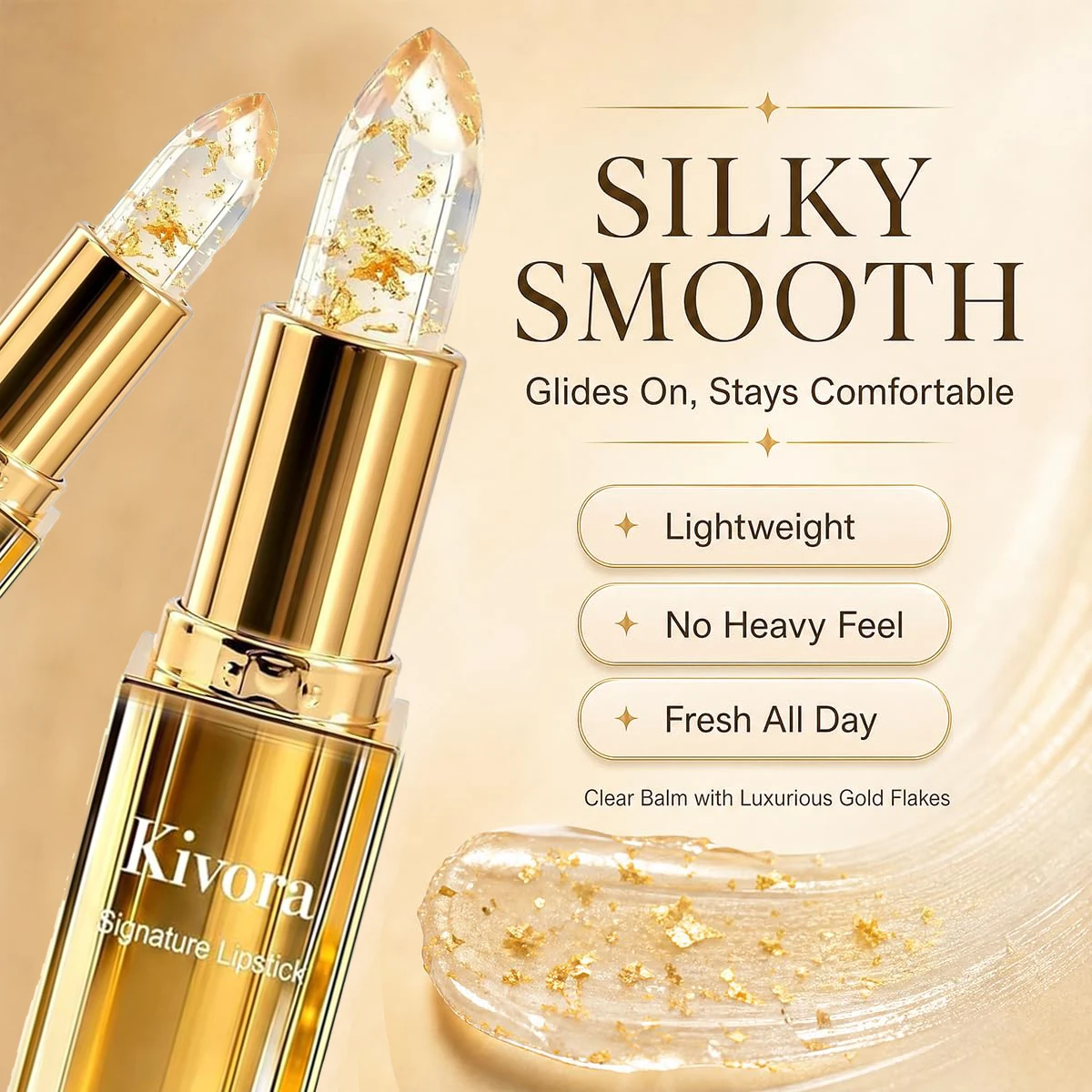 Kivora pH Color Changing Lip Balm Moisturizing Hydrating Non-Sticky Lip Gloss Gold Crystal Clear Lip Stick Natural-Looking Lips