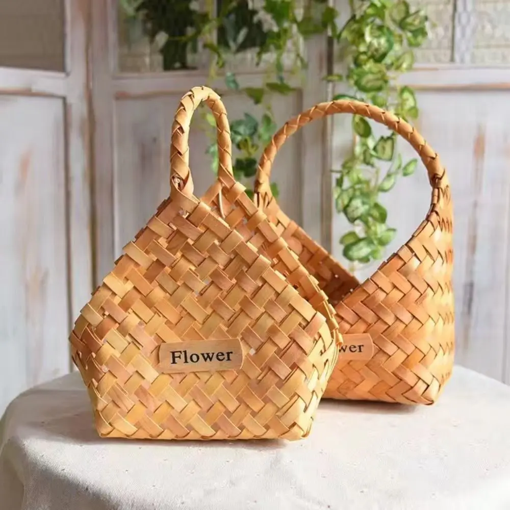 

Storage Supplies Wooden Flower Basket Handmade Weaving Storage Basket Retro Creative Flower Holder Fruit