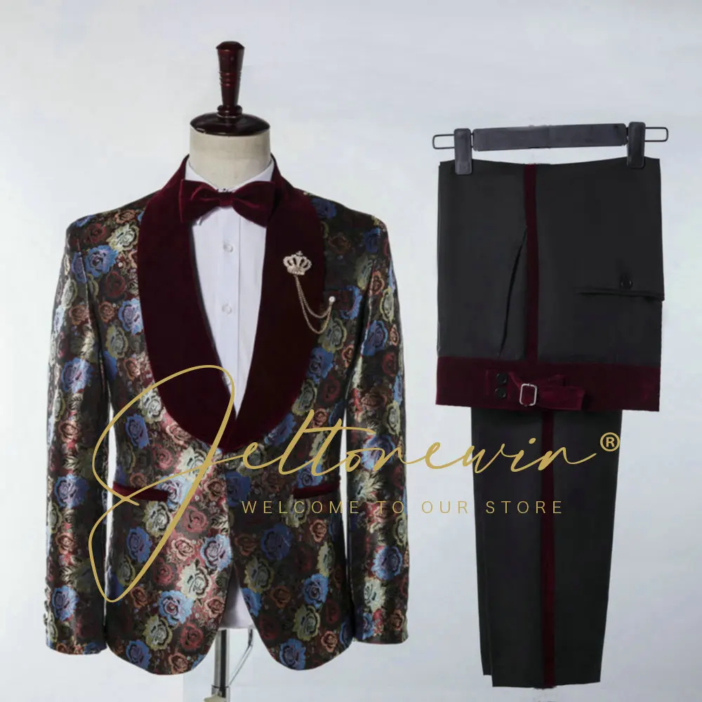 

JELTONEWIN Groom Wedding Suits Tuxedo 2022 Latest Coat Pant Design Custom Made Costume Homme Floral Formal Men Suits For Wedding