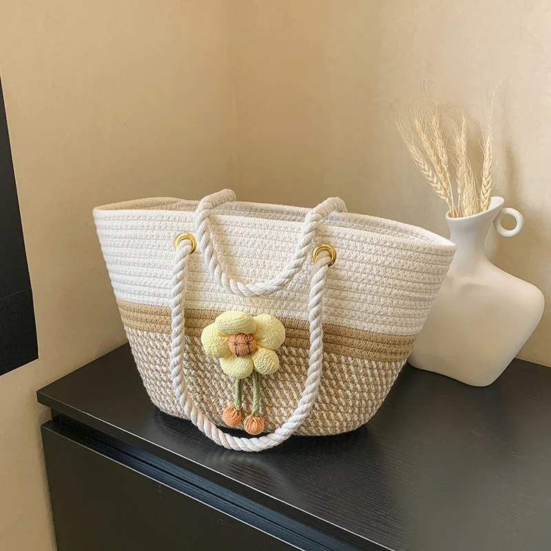 Straw Top-Handle Bags Casual Zipper Soild Bags for Women 2024 Fashion Summer Woven Bag Hot Sale Bolsa De Ombro Feminina