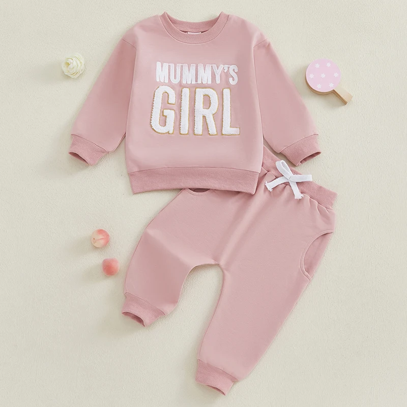 

2024-09-13 Lioraitiin Toddler Girls Outfits Letter Embroidery Long Sleeve Sweatshirt and Elastic Pants Set Baby Cute Clothes