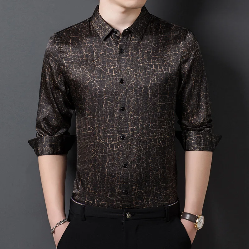 

High Quality Real Silk Shirt Men's Long-Sleeved New Anti-Wrinkle High-End Casual Middle-Aged Bottoming Spring and Autumn