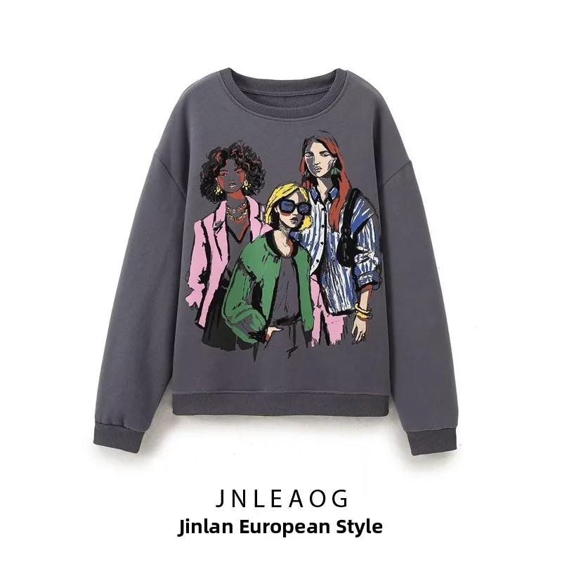 JNLEAOG Herfst Nieuwe Faionable Street Sle Long Sve ronde Ne meisjes bedrukt sweatshirt polyestervezel damestrui