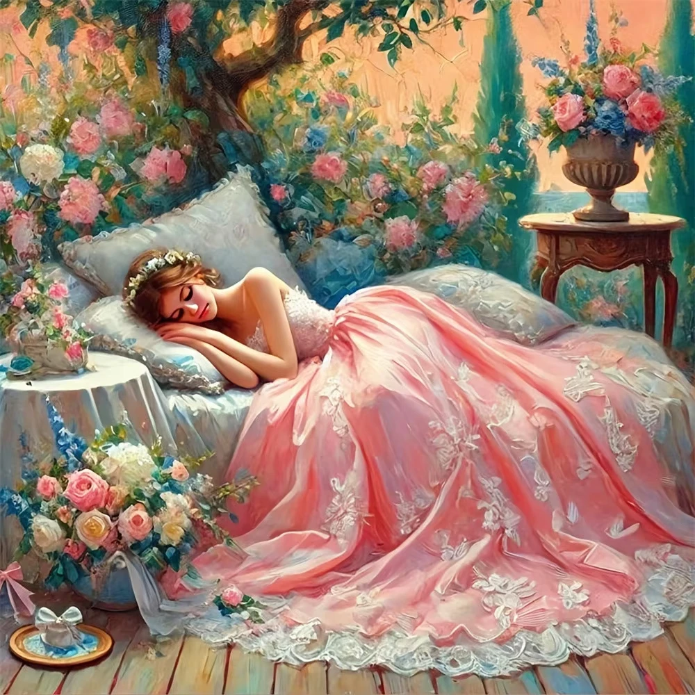 Princess in Pink Dress Sleeping 500PCS/1024 PCS Jigsaw Puzzles Challenging Family Activity Game for Gameroom Bedroom Home Decor