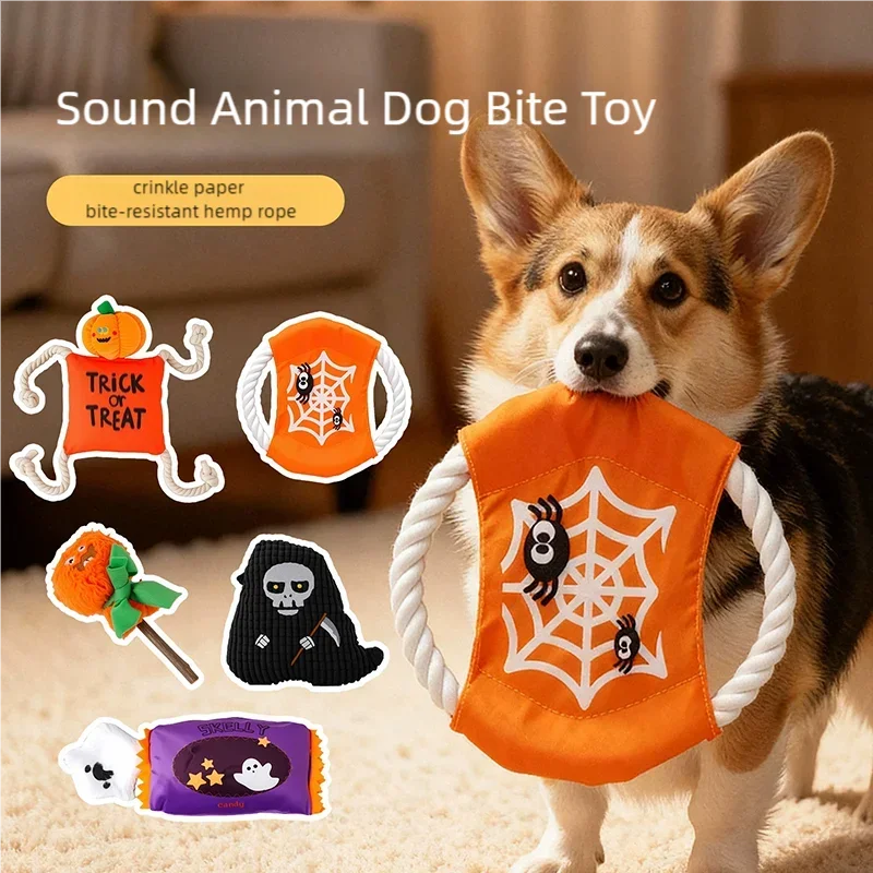 Halloween-Plüsch-Hundespielzeug mit Quietscher, bissfestes Backenzahnspielzeug, Selbstunterhaltung, Langeweile, Breaker, interaktives Kaubehör für Haustiere