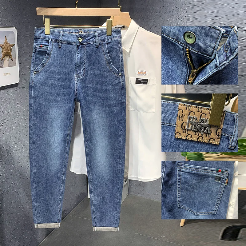 

Новые мужские летние модные Универсальные, прочные, модные, эластичные, тонкие летние джинсы НАСА GISS 2024, мужские облегающие, прямые трубы, S