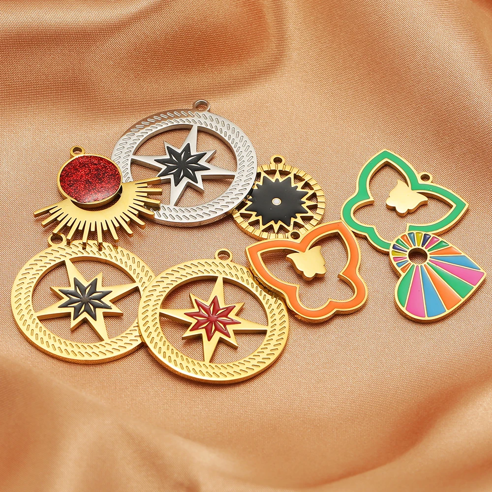 5 Stück Edelstahl-Emaille-Anhänger in Herz- und Sternform, goldfarben, für DIY-Halsketten, Ohrringe, Armbänder, Schmuckzubehör – Detail 5