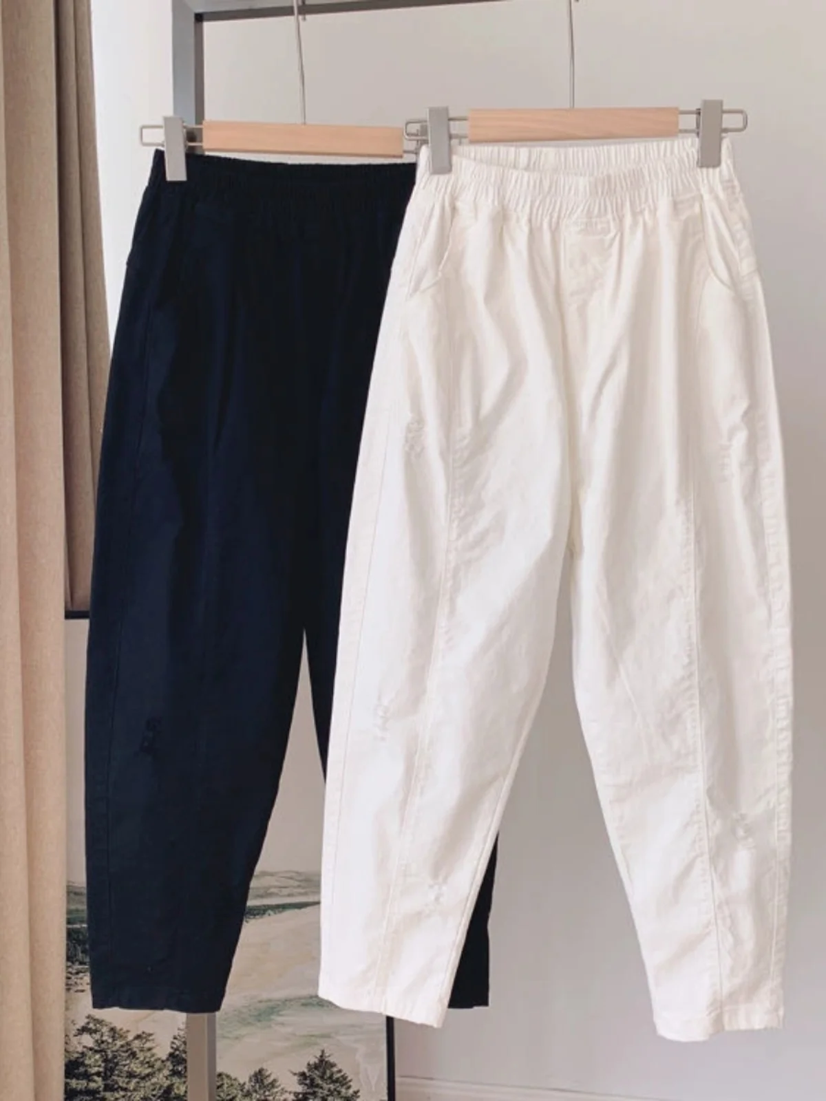 

Loose Casual Pants plus Size Elastic Hole Micro Span Harem Nine Points Harlan Pants Trendy Summer plus Size 300 Pou