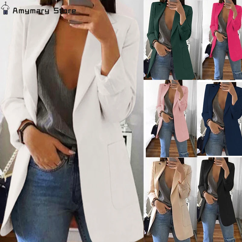 Women\'s Suit Jacket Solid Color Long Sleeve Cardigan Formal Slim Jacket Fashion Casual Joker Overalls Jacket Women\'s Coat