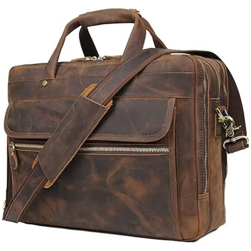 MW2 maletín de cuero genuino Vintage para hombre, bolso de negocios, maletín de cuero grande