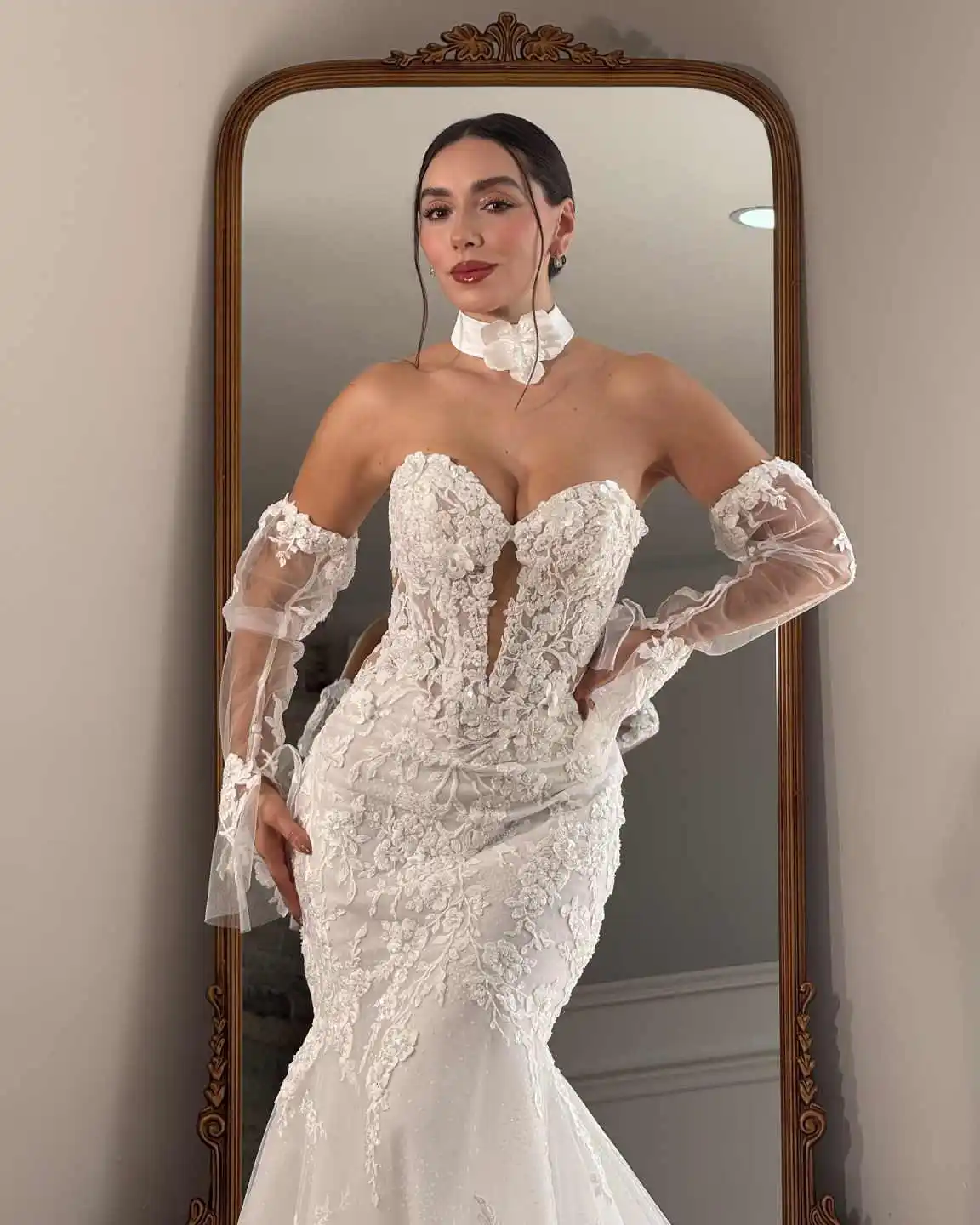 Abito da sposa elegante a sirena Abito da sposa con applicazioni in pizzo Abito da sposa semplice da sposa Abiti da sposa personalizzati
