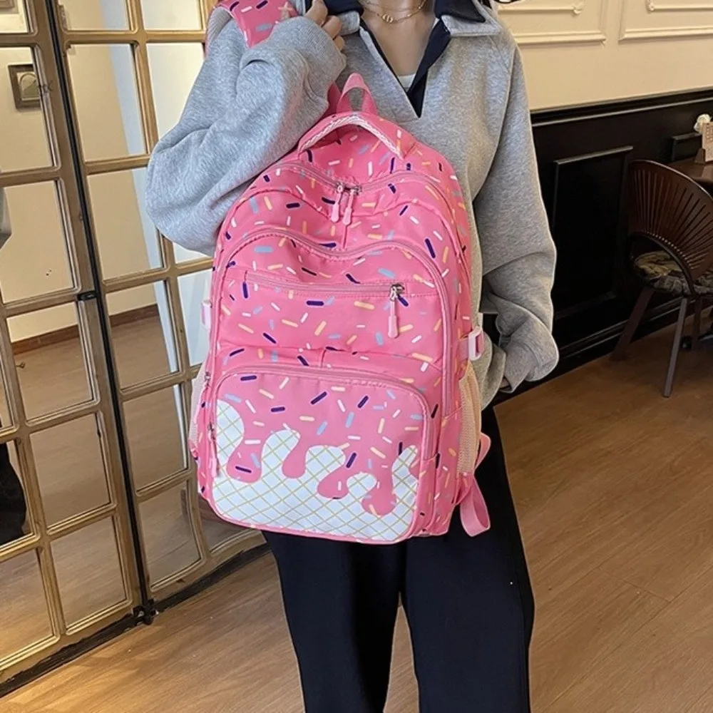 Oxford Fabric Ice Cream Printed Backpack Set with Pencil Case Large Capacity School Bag Matching with Crossbody Bag Tote Bag