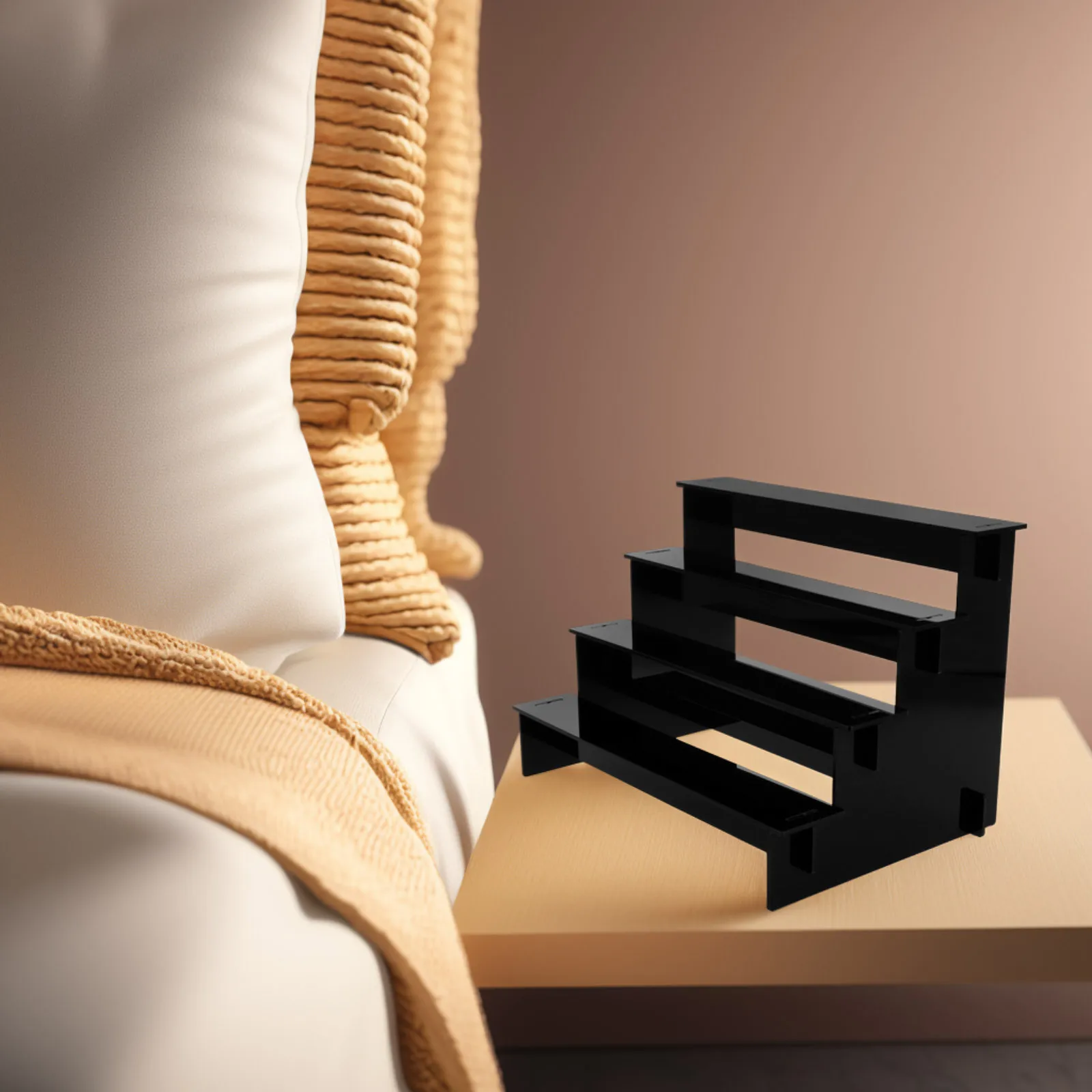 Organizer per profumo nero a 4 livelli, espositore in acrilico, organizer per vassoi da bagno per la cura della pelle da appoggio