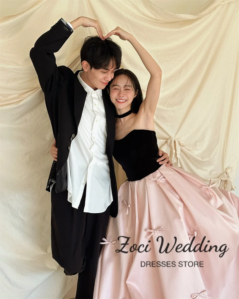 Zoci Contrast Color Fairy Evening Dresses Strapless A-line Bow Photo Shoot Dresses Customized Korea Wedding Reception Dresses