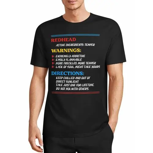 Redhead Fun Drug Instructions Redhead Temper Humorous Print Black T-Shirt