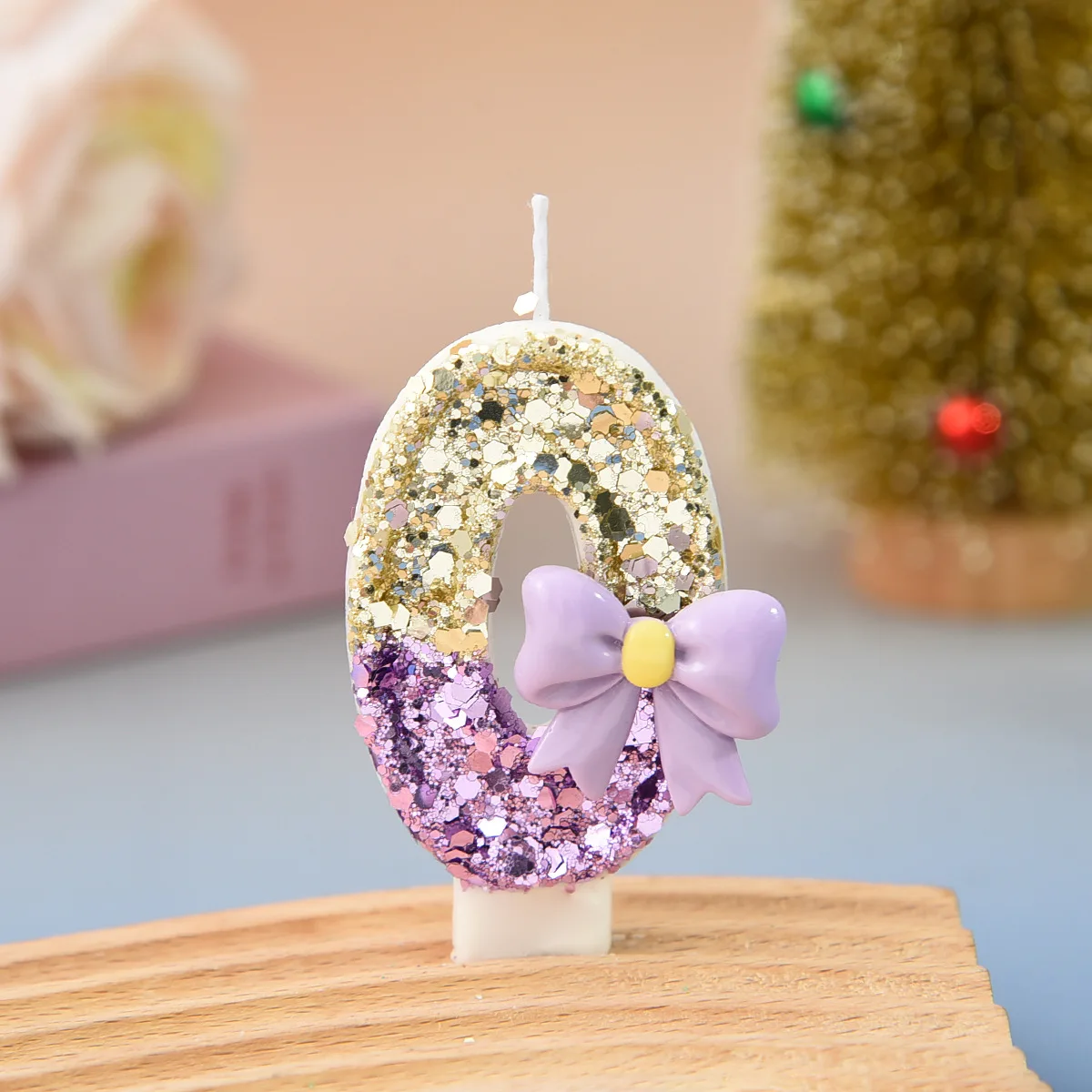 Gold and dark purple contrasted bow-shaped digital candles, party gifts, birthday and anniversary candles