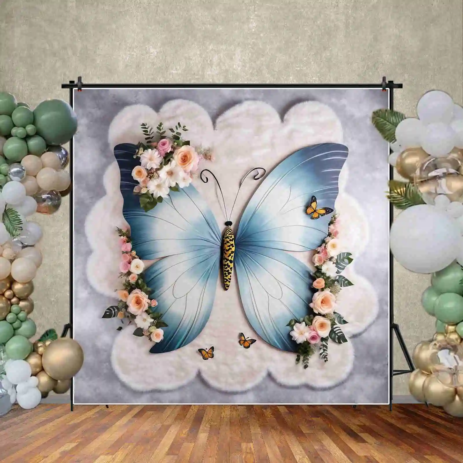 MOON.QG Butterfly Newborn Photography Backdrop Baby Child Portrait Photozone Background Personalized Happy Birthday Party Banner