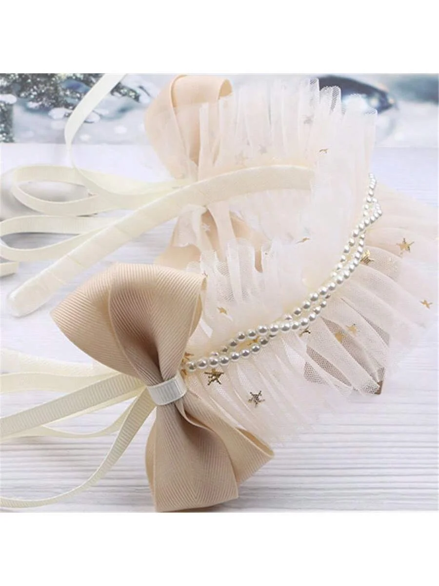 1pcs Girl Sweet Bow Lace Lolita Princess Pearl headband suitable for flower girl wedding banquets birthday parties