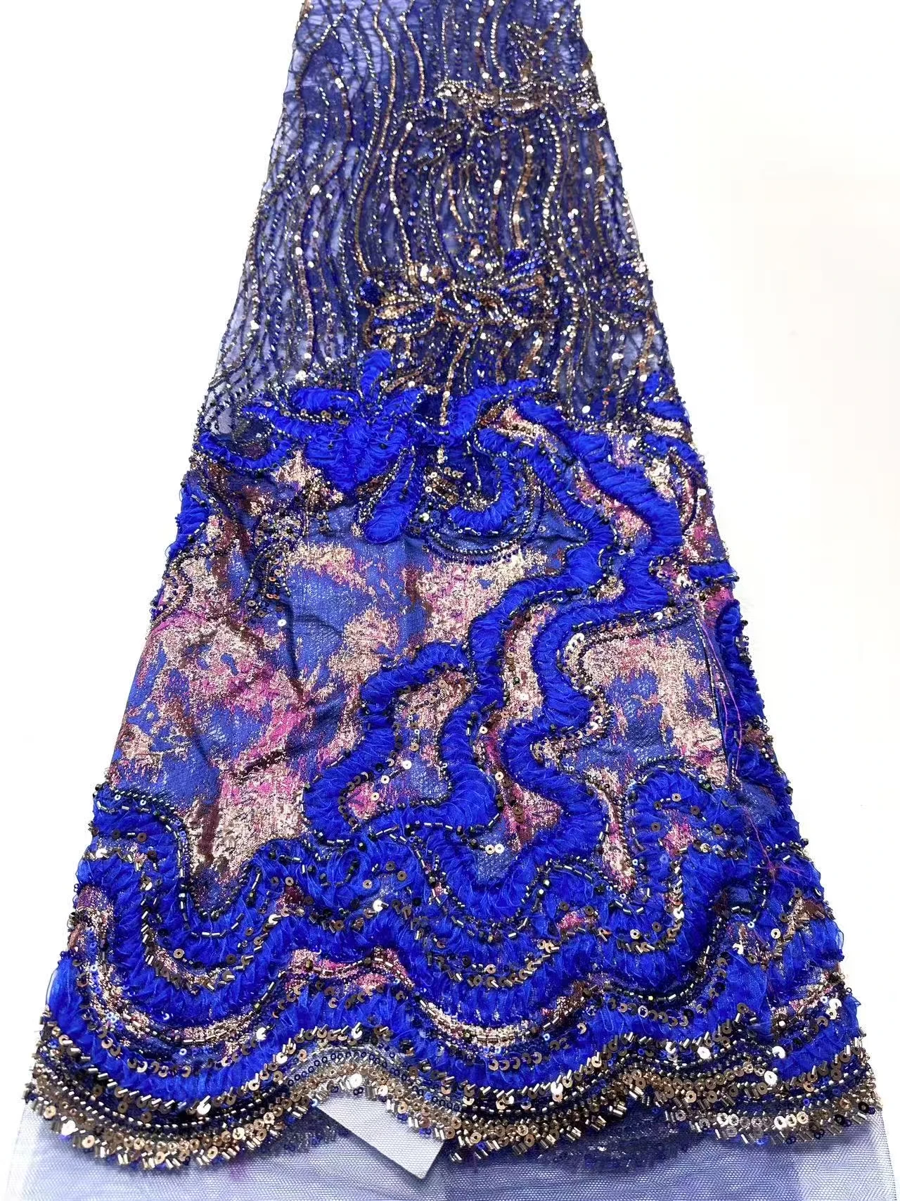 African Bridal Silk Fabric Embroidered with Applications Sequins and Beads Nigerian French Lace Fabric for Party Gowns SZ1942