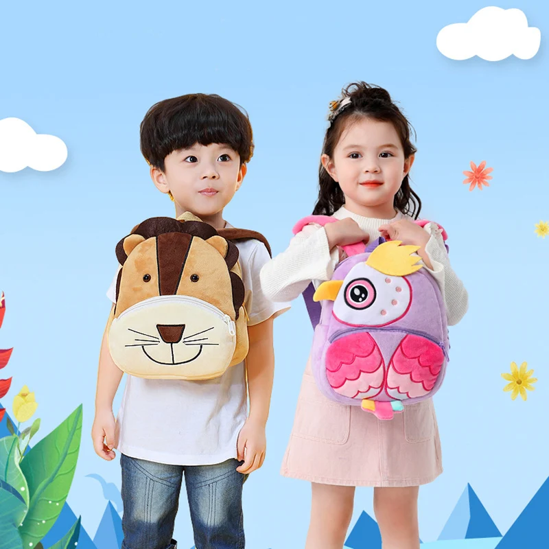 Mochilas escolares con dibujos de búho en 3D para niños y niñas, bolso de felpa suave para guardería, mochilas escolares de León