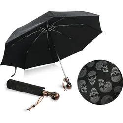 UV Umbrella Skull Parasol Folding Umbrella Automatic Open and Close Sun Umbrella for Walking with Black Anti-UV Rubber Layer