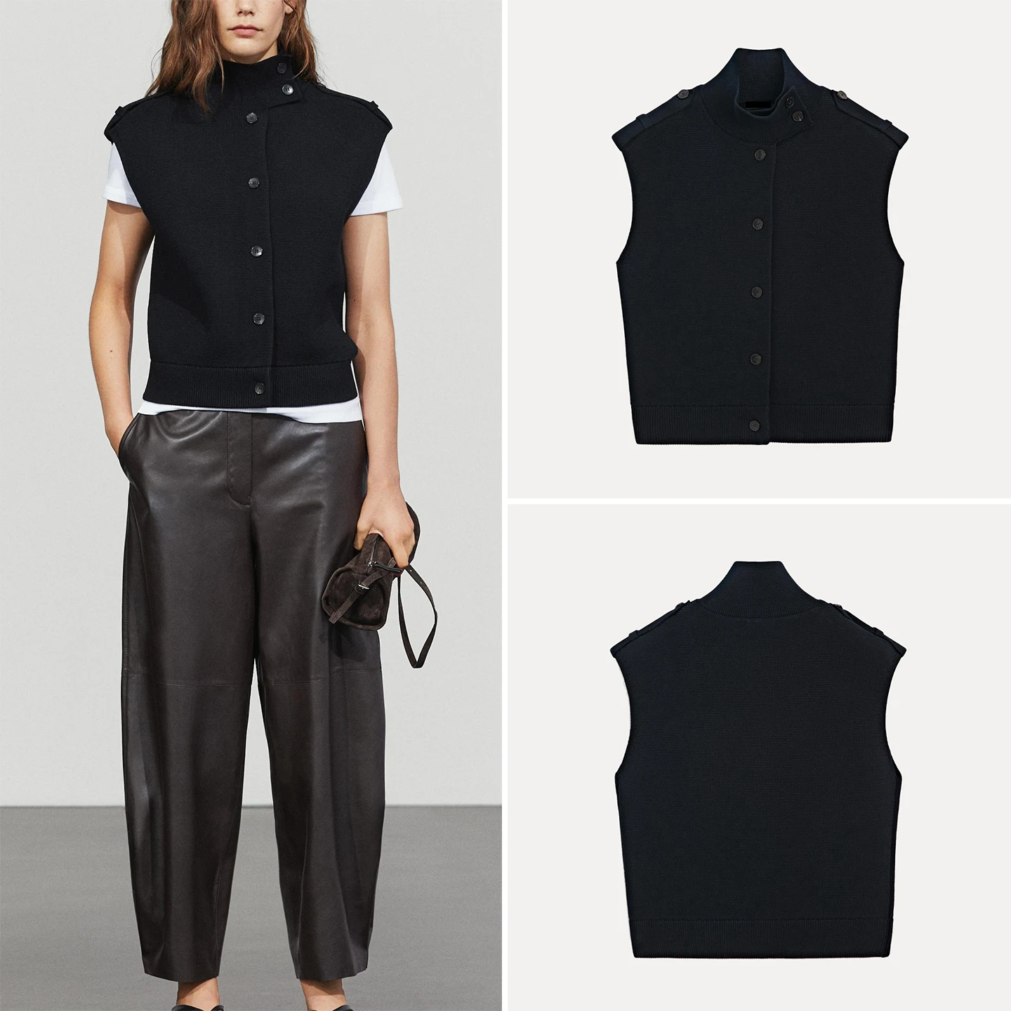 Women's Knitted Sleeveless V-Neck Pullover Vest Casual Loose Fit Short Sleeve High Collar Autumn Fashion 2026 New Arrival