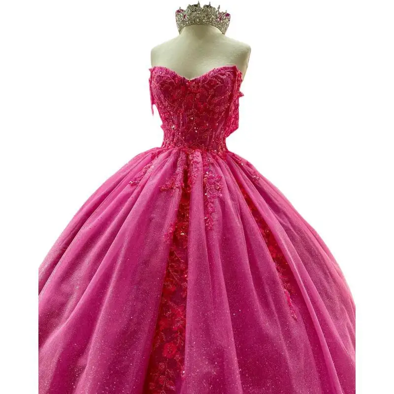 ที่กําหนดเองหรูหรา Fuchsia หวาน 15 Quinceanera ชุดประดับด้วยลูกปัดชุดยาวผู้หญิงวันเกิด PARTY PROM ชุดเต้นรํา