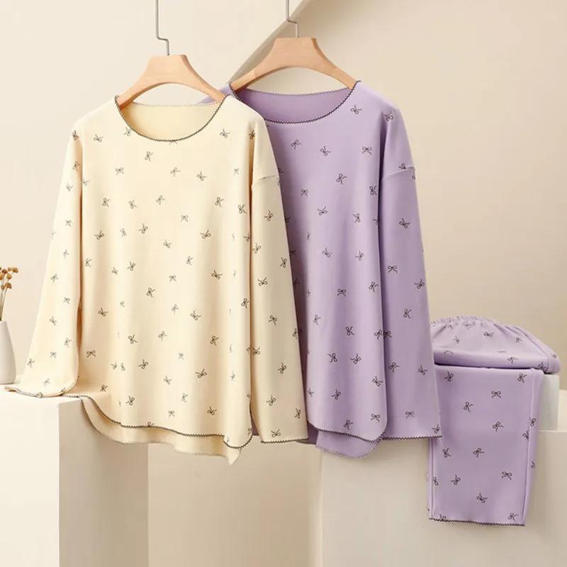 

XL-3XL Large Size Add Velvet Warm Sleepwear Set Thick Autumn Winter Pajamas Women Long Sleeve Homewear Pyjamas Femme Sleep Suit