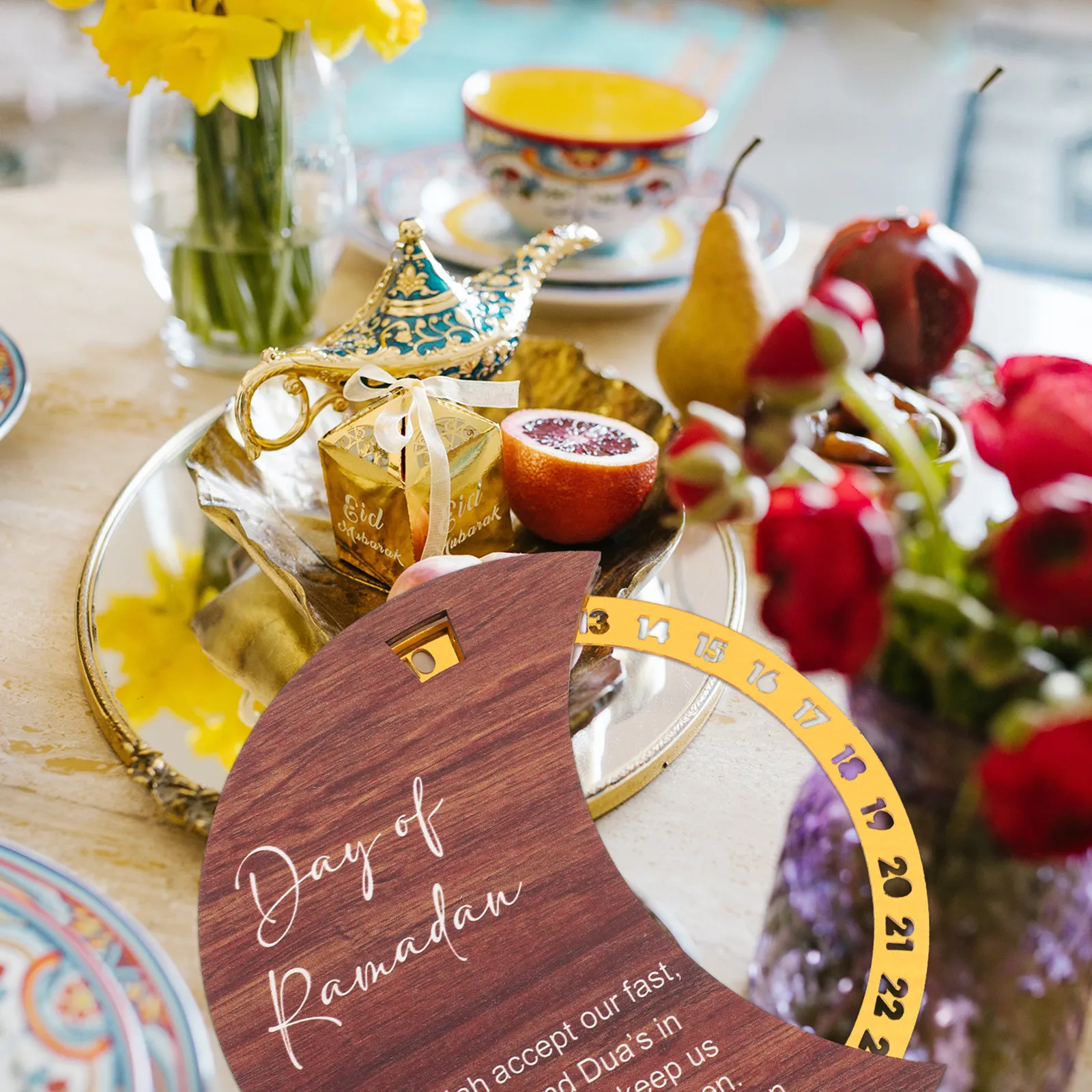 

Ramadan Mubarak Advent Calendar Wooden Eid Countdown Calendar for Home Office Desktop Decor Festive Party Gift Ramadan Festival