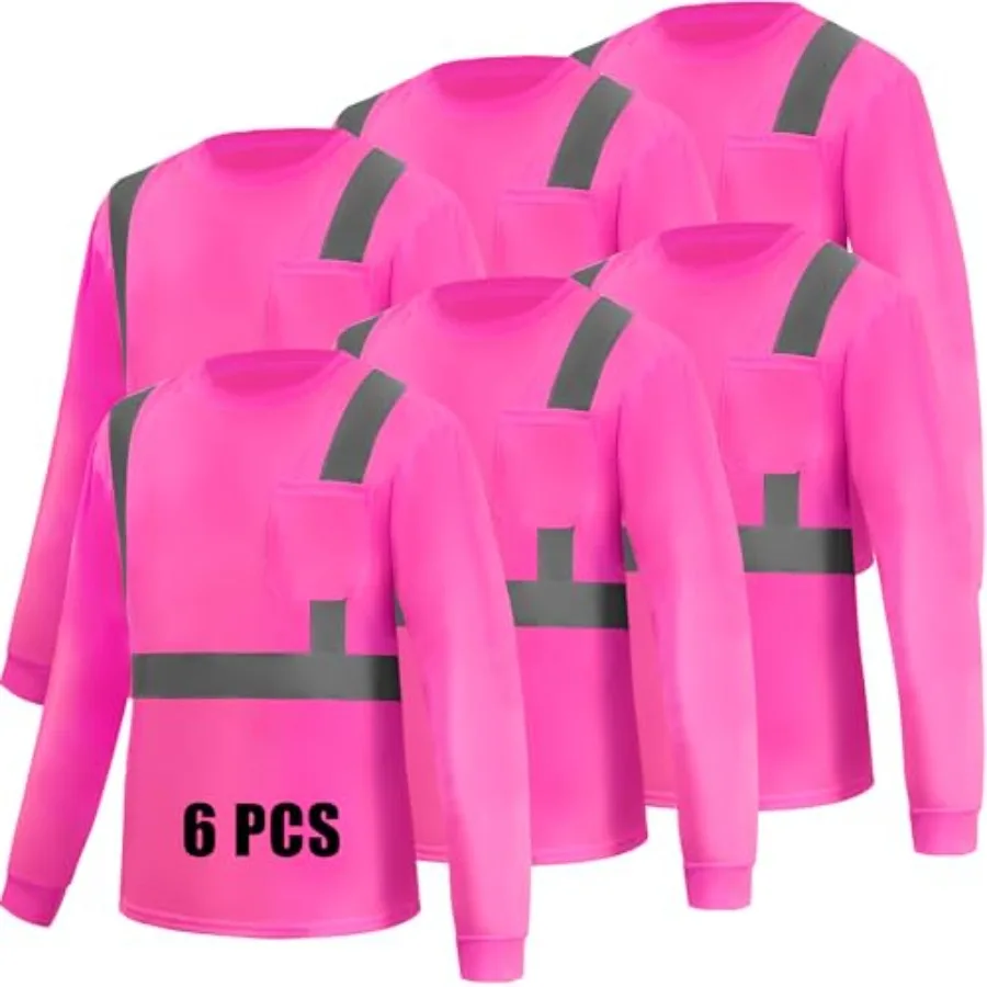 

6 Pack Hi Vis Long Sleeve Safety Shirts Reflective DryBlend Shirts for Railway Colleague Moisture Wicking Multipack