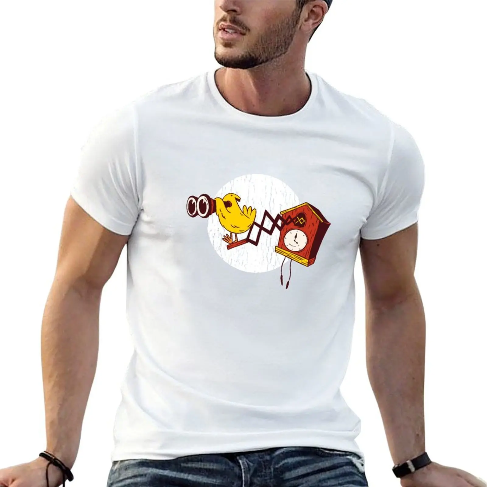 Cuckoo clock, bird, cartoon T-Shirt Man t-shirt anime tshirt mens white t shirts
