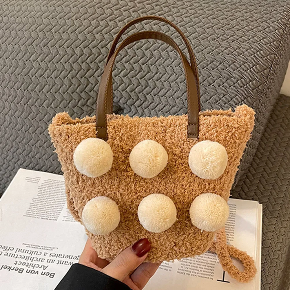 Women's Winter Soft Furry Shoulder Bag Luxury Fluffy Female Satchel Fashion Plush Bucket Bag Outdoor Crossbody Bag with Hairball