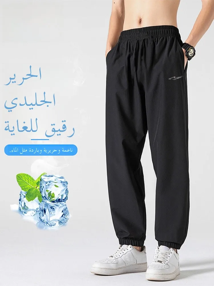 

Erke Summer Thin Ice Silk Qui Dry Casual Loose Running Pants Men's Ankle Length Sports Trousers Breathable Training Outerwear