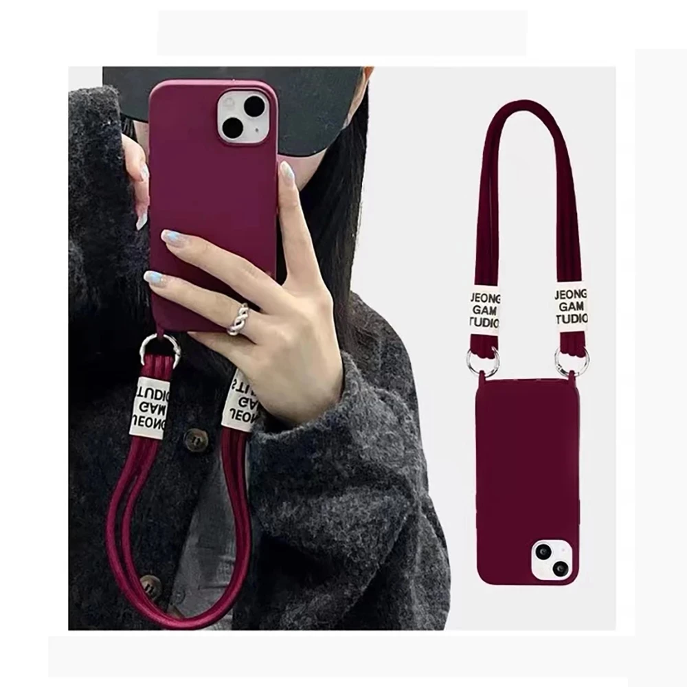 Cute Crossbody Necklace Strap Lanyard Cord Silicone Phone Case for iPhone 13 12 14 Pro Max MiNi X XR XS Max 6S 8 Plus Cover