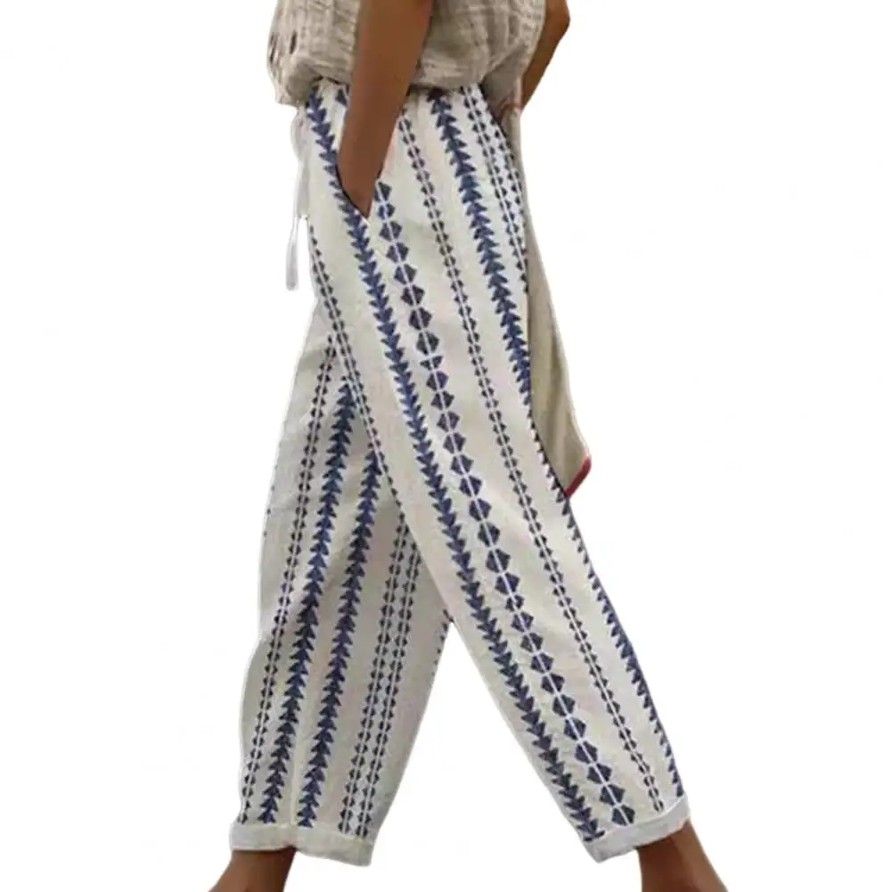 

Women's Harem Pants Drawstring Linen Geometric Pattern Trousers Female clothing 2024