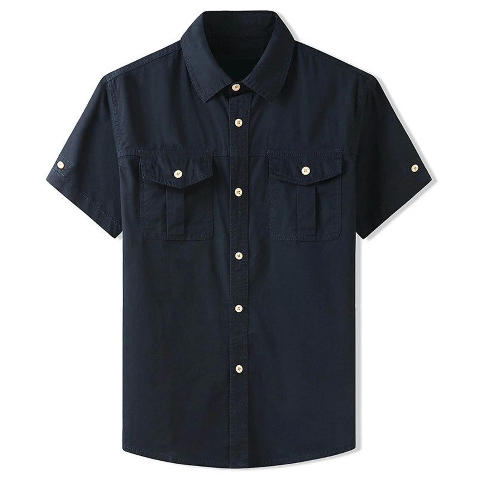 2024 Summer Casual Solid Shirt Men Oversized Short Sleeve Tooling Shirts Multiple Pockets Men'S Clothing Blouse Overshirt M-5xl